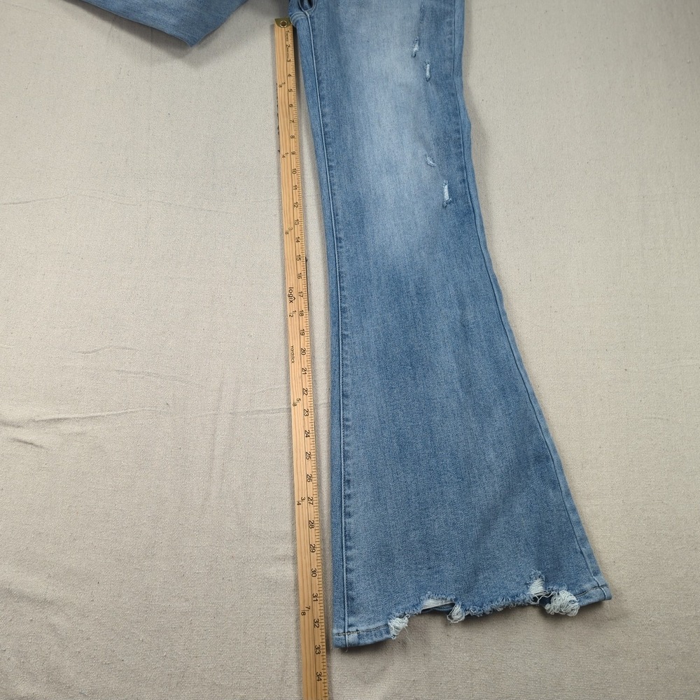 Risen Jeans Womens 30 Blue Distressed Flare Stretch Boho Hippie - Picture 4 of 16